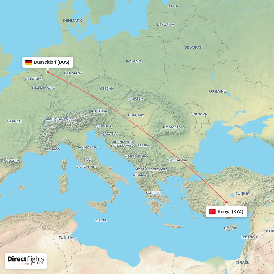 DUS - KYA route map