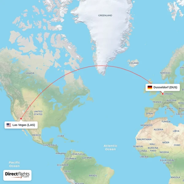 Dusseldorf - Las Vegas direct flight map