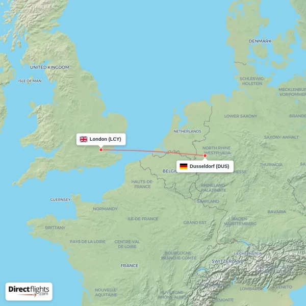 Dusseldorf - London direct flight map