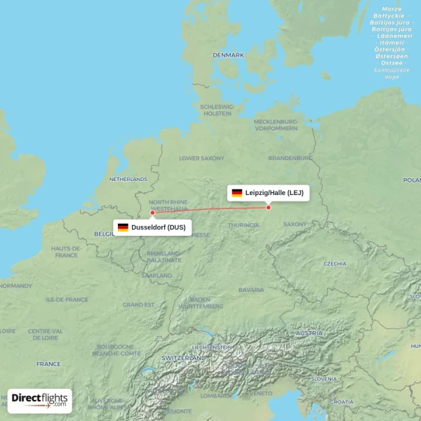 Dusseldorf - Leipzig/Halle direct flight map