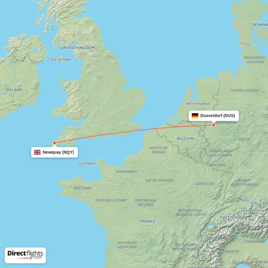 DUS - NQY route map