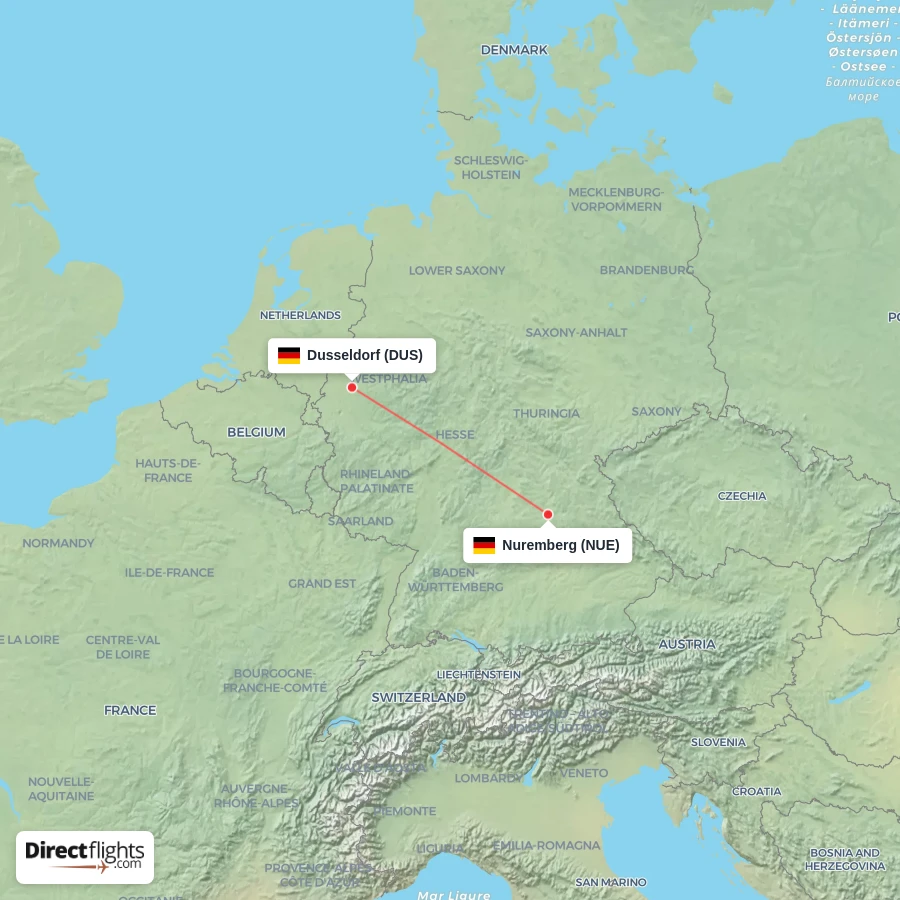 DUS - NUE route map