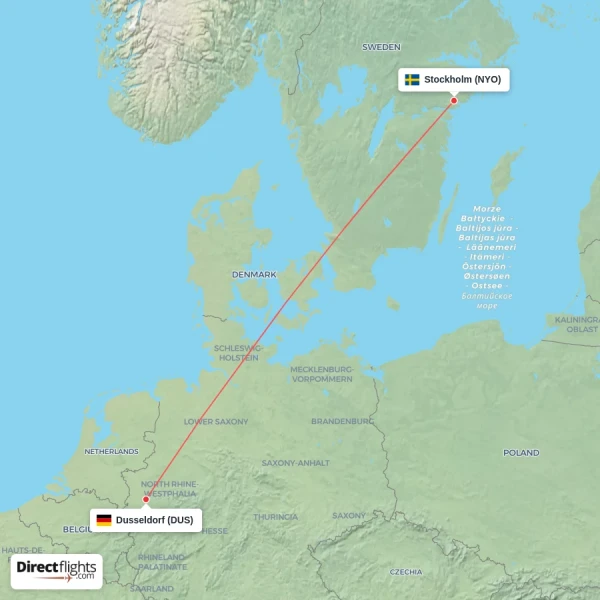 Dusseldorf - Stockholm direct flight map