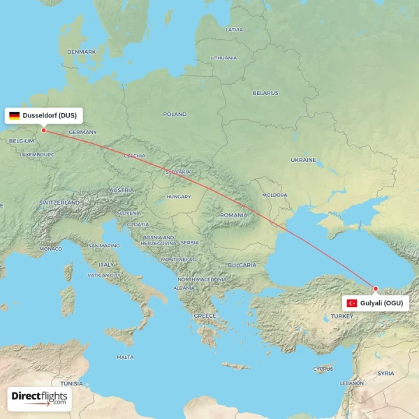 Dusseldorf - Gulyali direct flight map