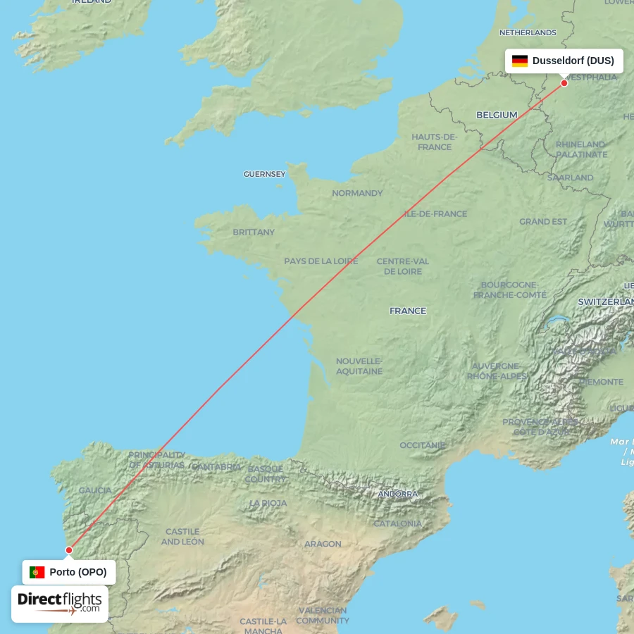 DUS - OPO route map