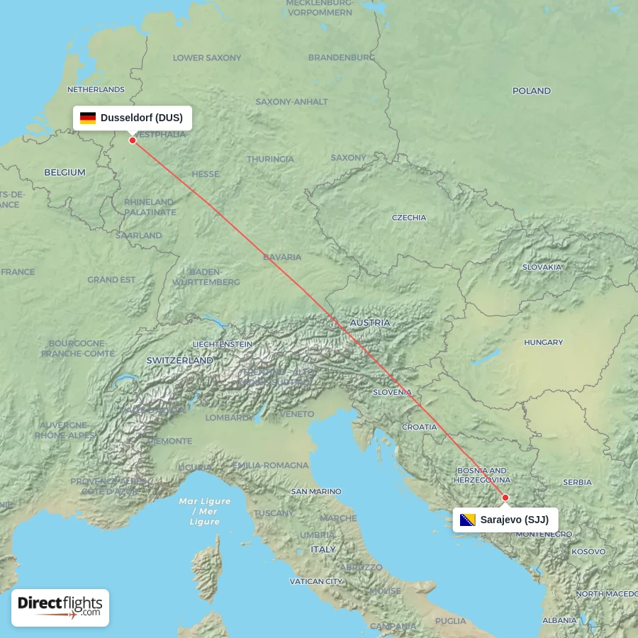 DUS - SJJ route map