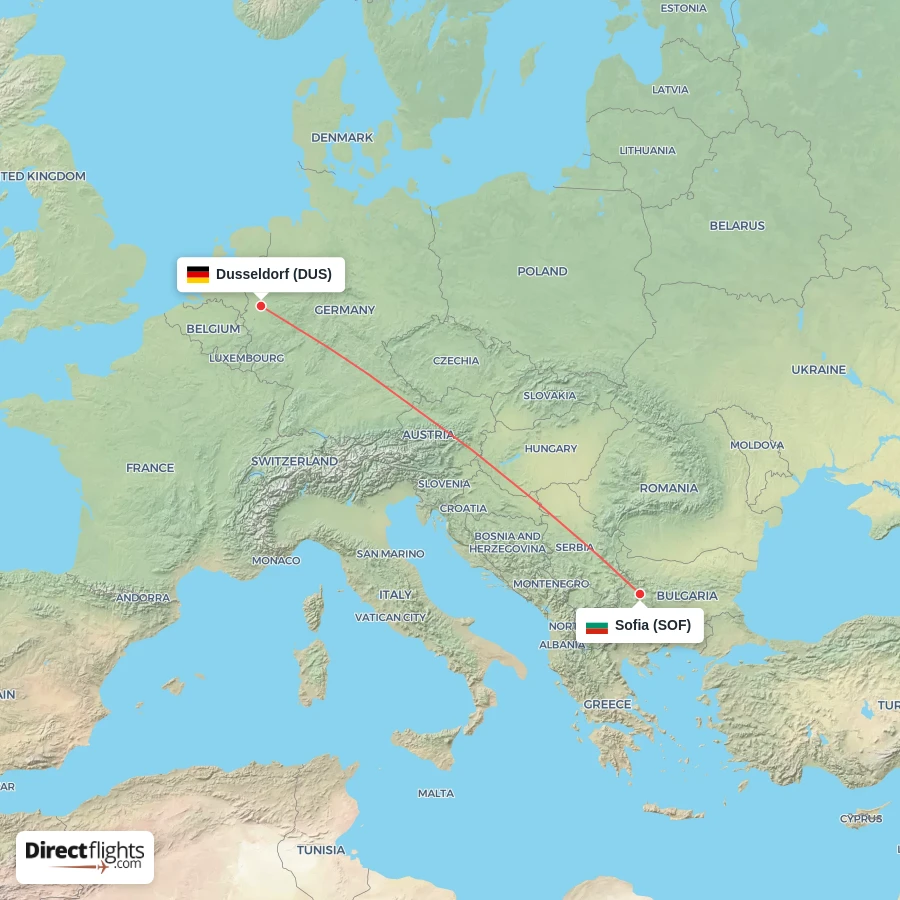 DUS - SOF route map
