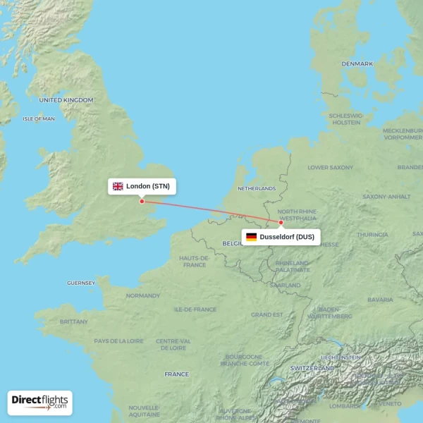 Dusseldorf - London direct flight map