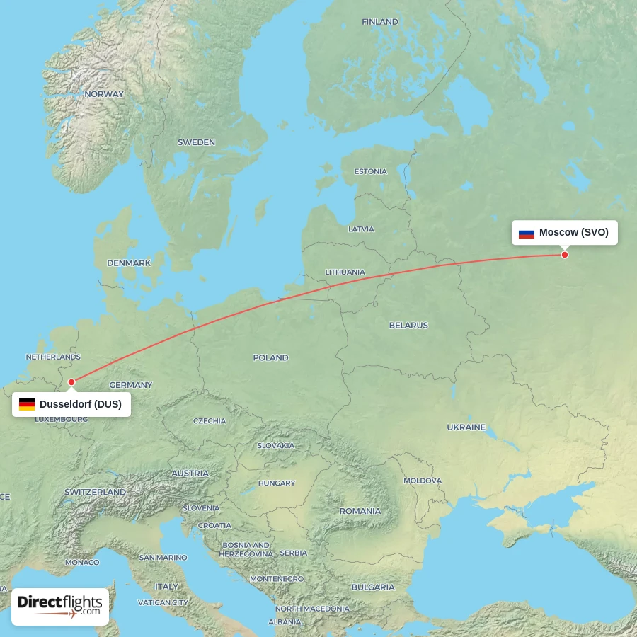 DUS - SVO route map