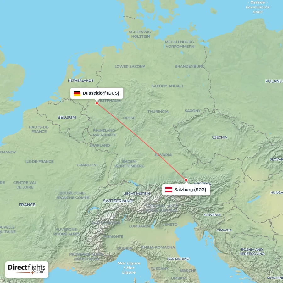 DUS - SZG route map
