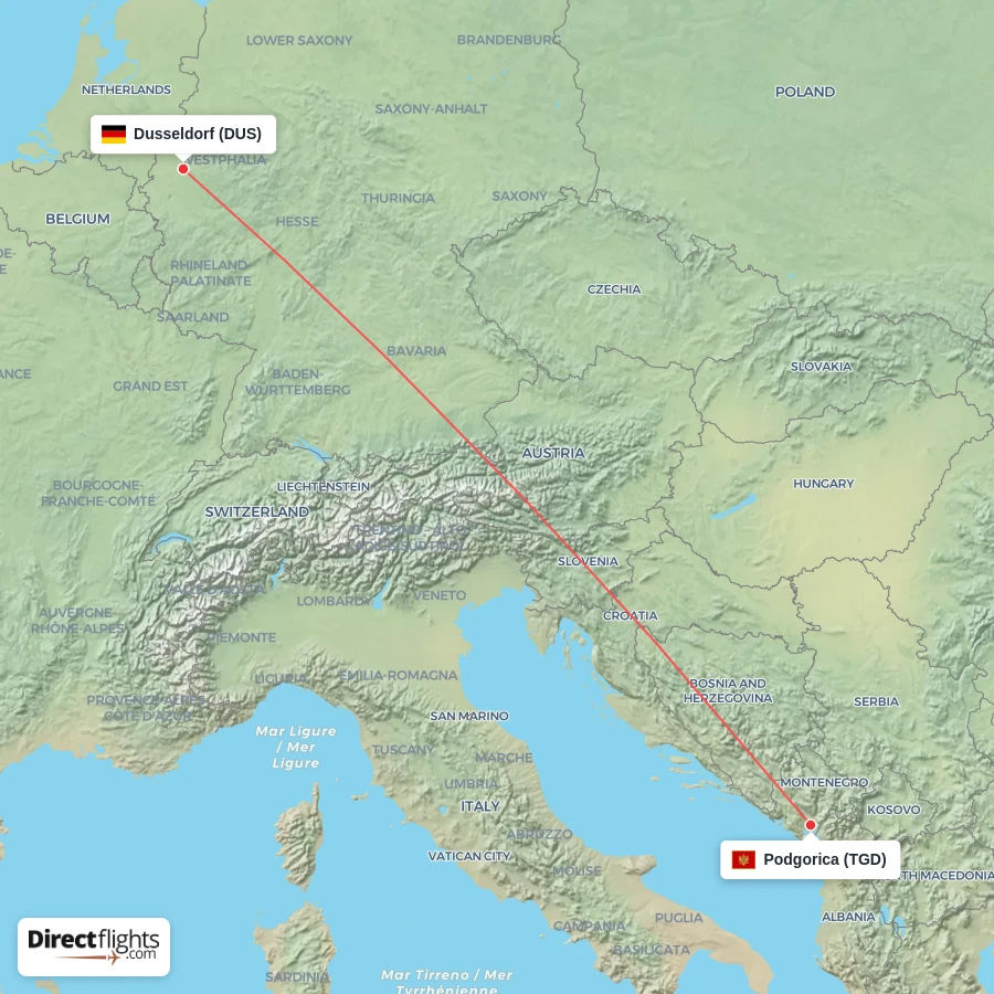 DUS - TGD route map
