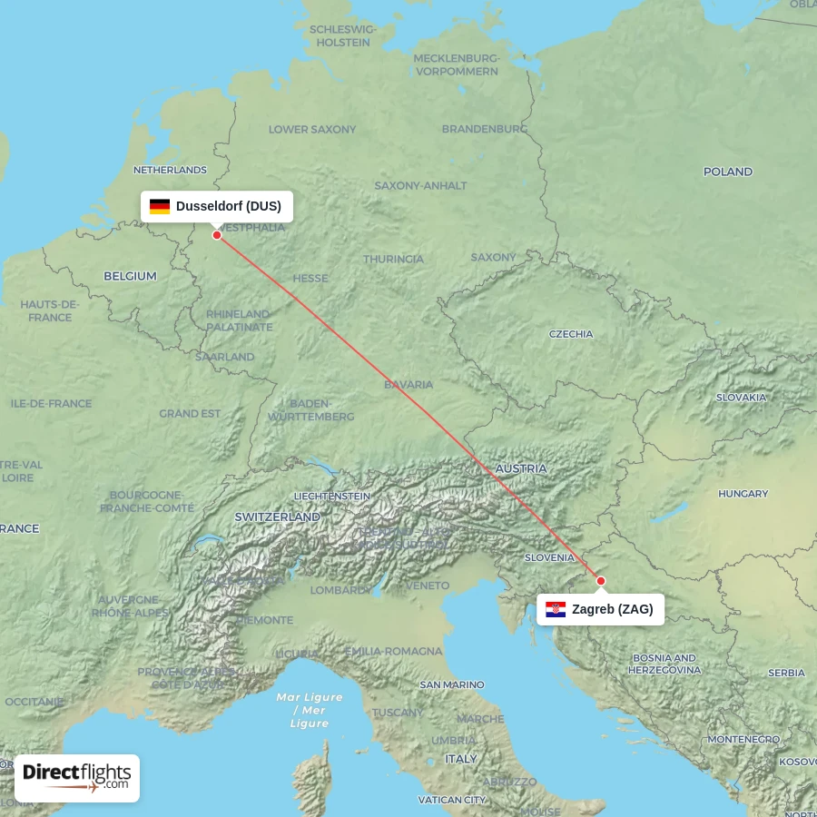 DUS - ZAG route map