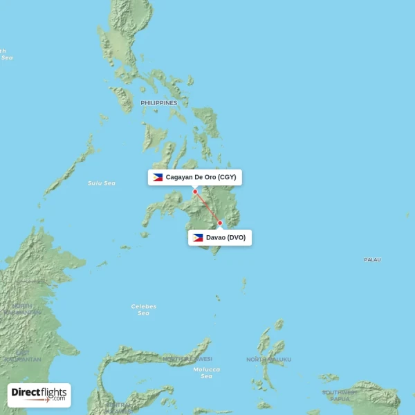 Davao - Cagayan De Oro direct flight map