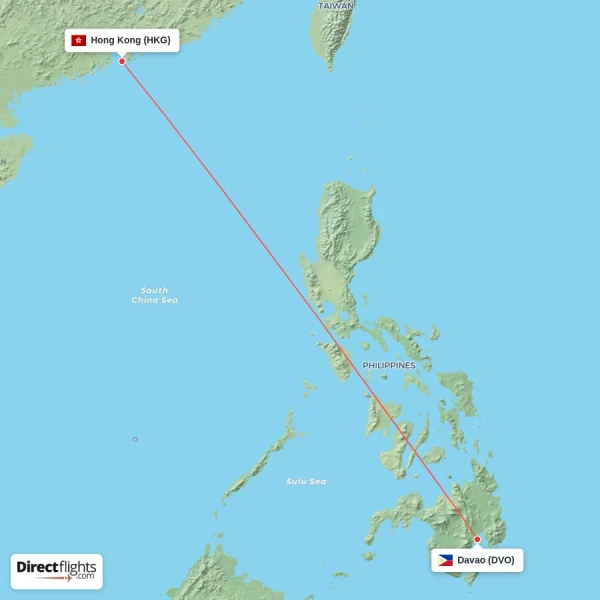 Davao - Hong Kong direct flight map