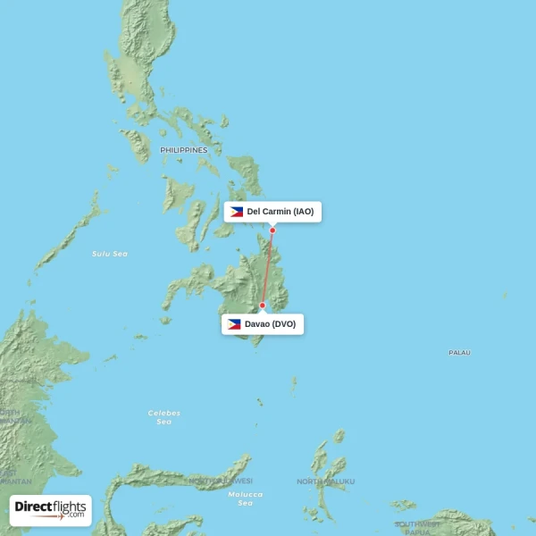 Davao - Del Carmin direct flight map