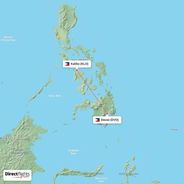 Davao - Kalibo direct flight map