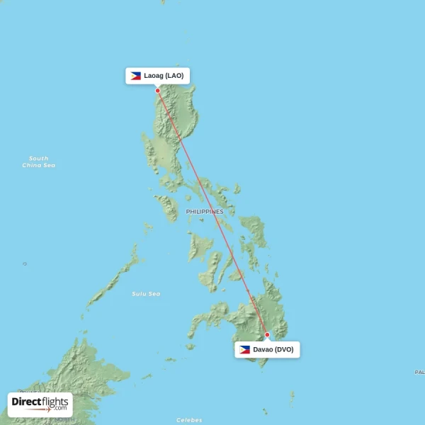 Davao - Laoag direct flight map