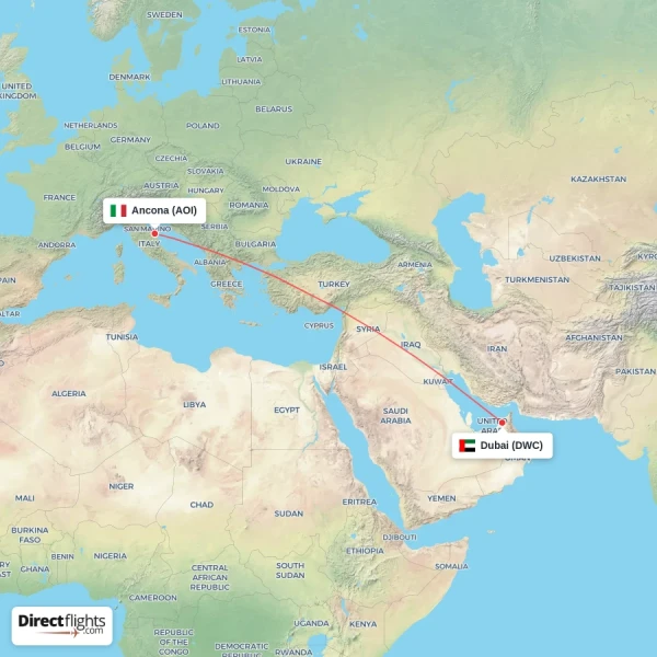 Dubai - Ancona direct flight map