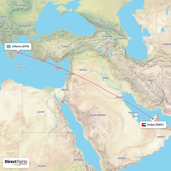 Dubai - Athens direct flight map