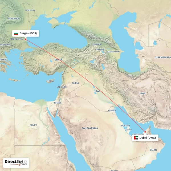 Dubai - Burgas direct flight map