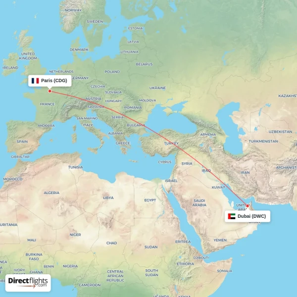 Dubai - Paris direct flight map