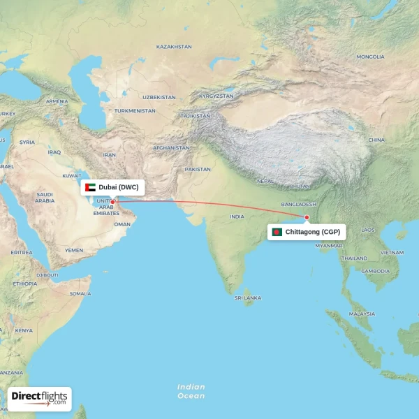 Dubai - Chittagong direct flight map