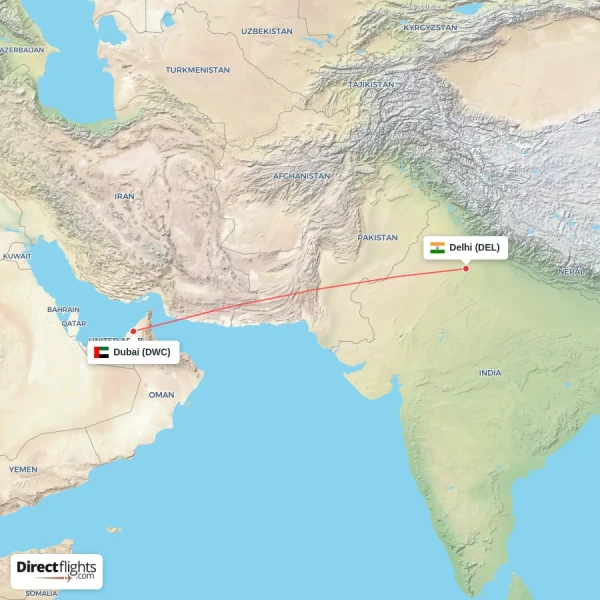 Dubai - Delhi direct flight map