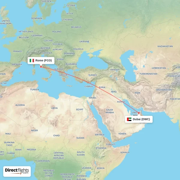 Dubai - Rome direct flight map
