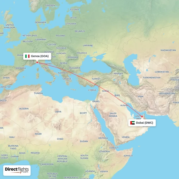 Dubai - Genoa direct flight map