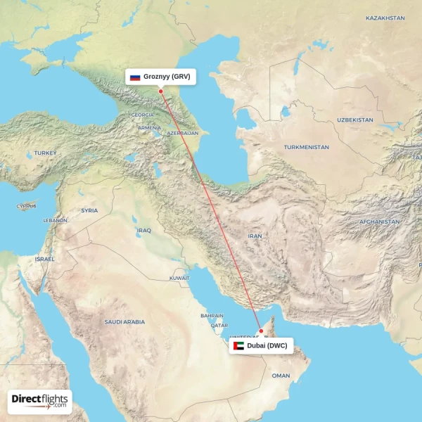 Dubai - Groznyy direct flight map