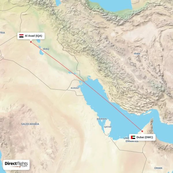 Dubai - Al Asad direct flight map
