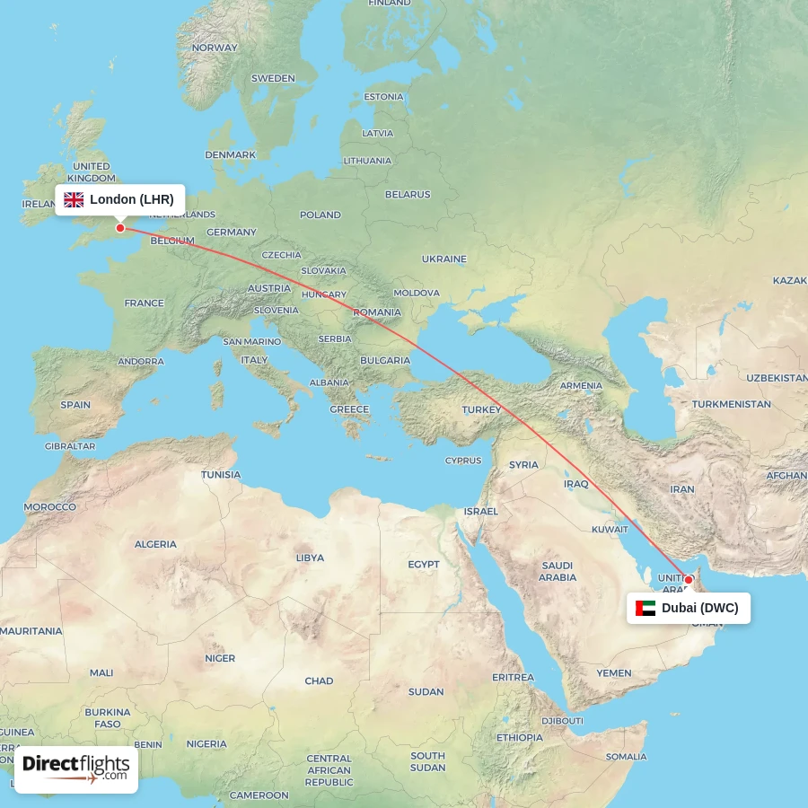 DWC - LHR route map