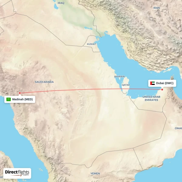 Dubai - Madinah direct flight map