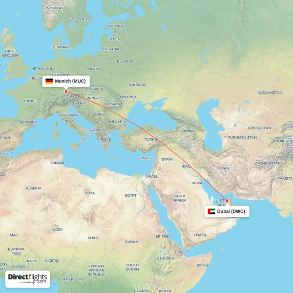 Dubai - Munich direct flight map