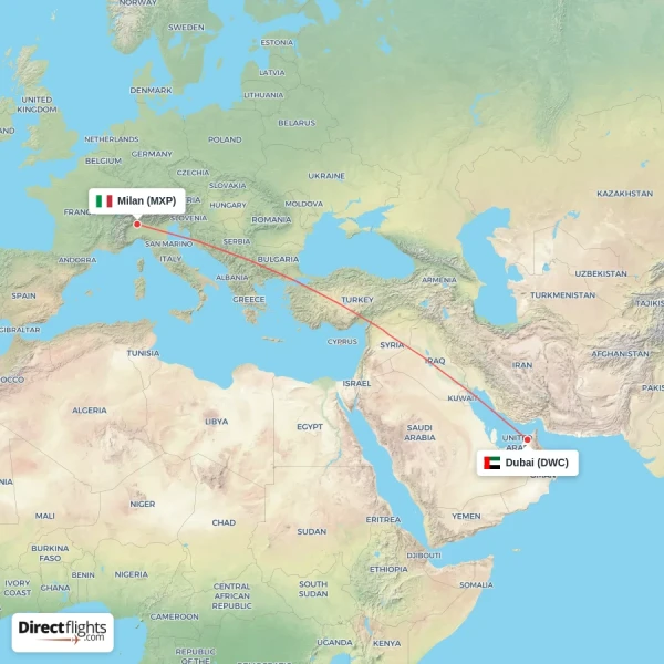 Dubai - Milan direct flight map