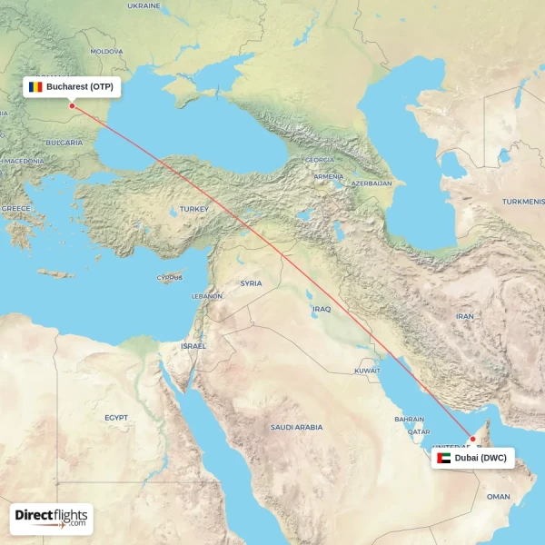 Dubai - Bucharest direct flight map