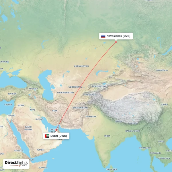 Dubai - Novosibirsk direct flight map