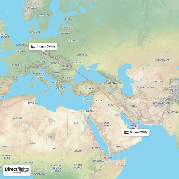 Dubai - Prague direct flight map