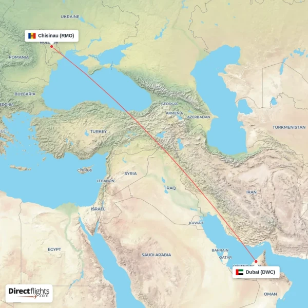 Dubai - Chisinau direct flight map