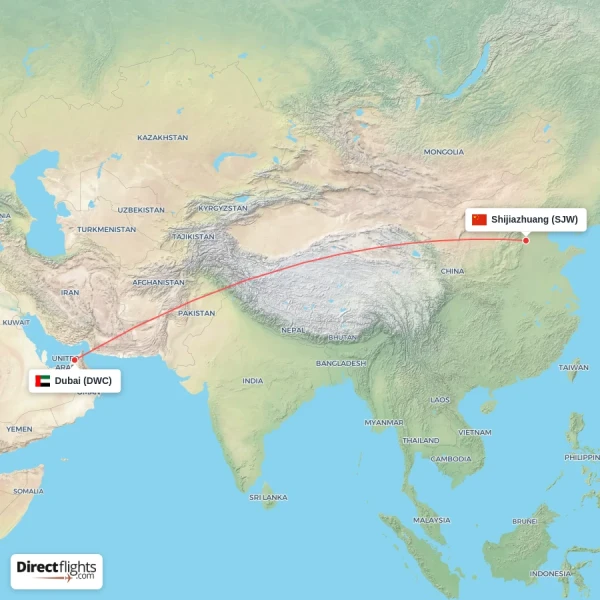 Dubai - Shijiazhuang direct flight map