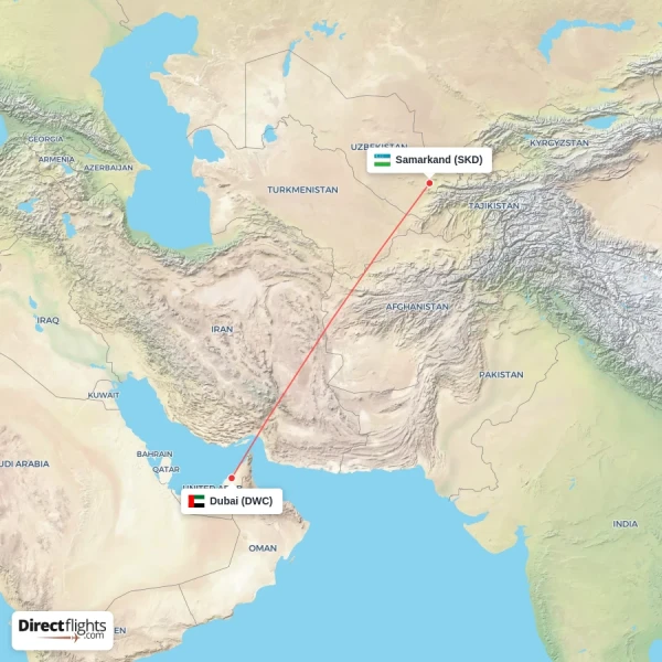 Dubai - Samarkand direct flight map