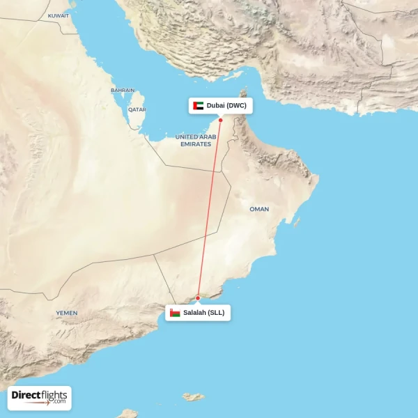 Dubai - Salalah direct flight map