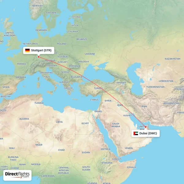 Dubai - Stuttgart direct flight map