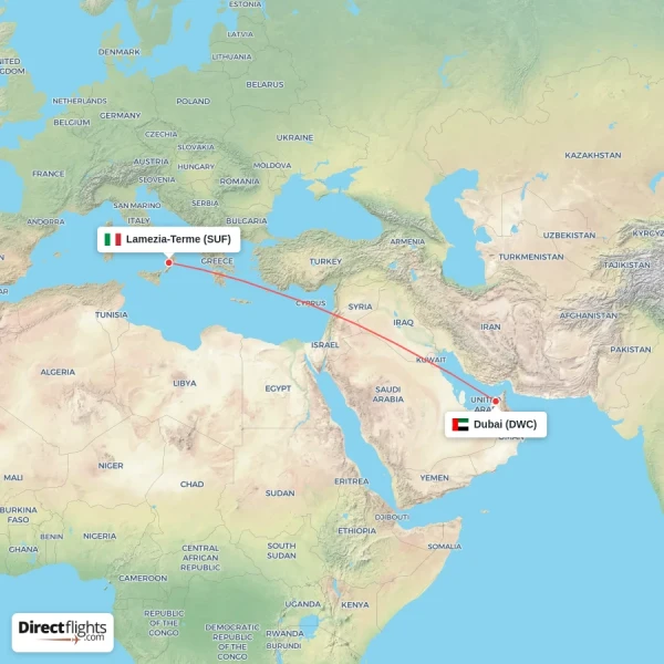 Dubai - Lamezia-Terme direct flight map