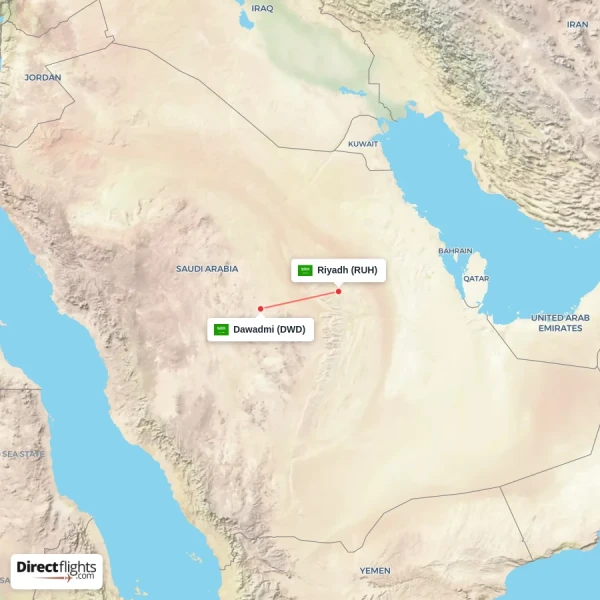Dawadmi - Riyadh direct flight map