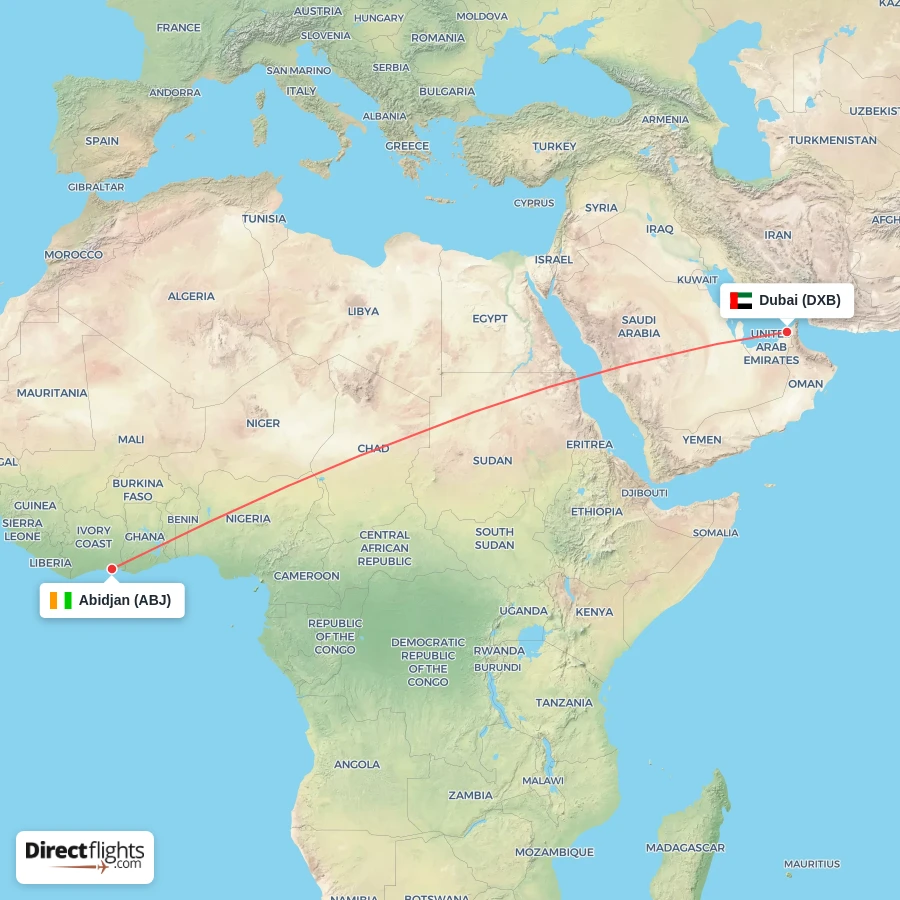 DXB - ABJ route map