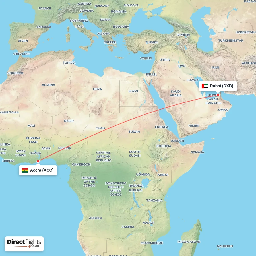 DXB - ACC route map