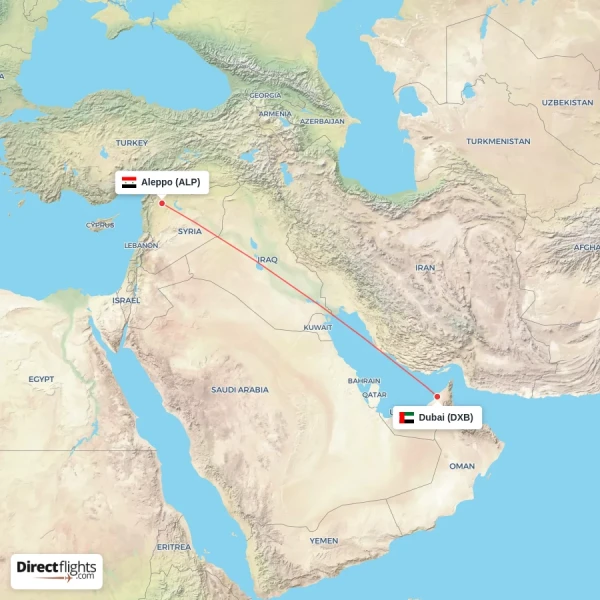 Dubai - Aleppo direct flight map