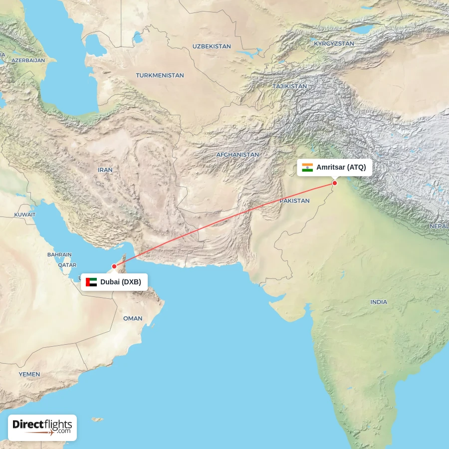 DXB - ATQ route map