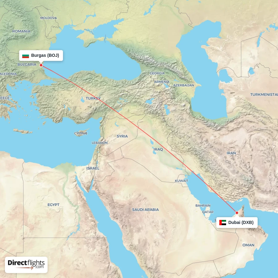 DXB - BOJ route map